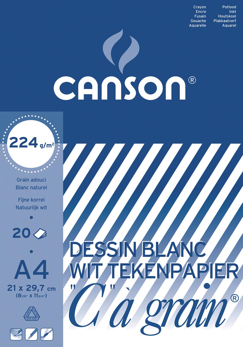 Canson - bloc à dessin C à grain 224 g/m², ft 21 x 29,7 cm (A4)