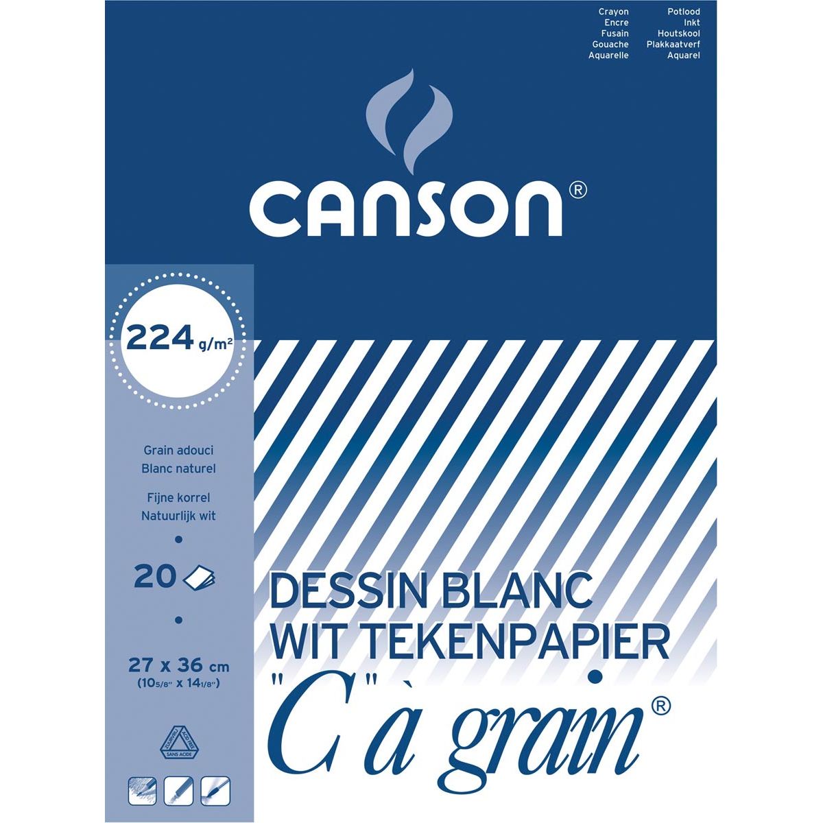 Canson - bloc à dessin C à grain 224 g/m², ft 27 x 36 cm