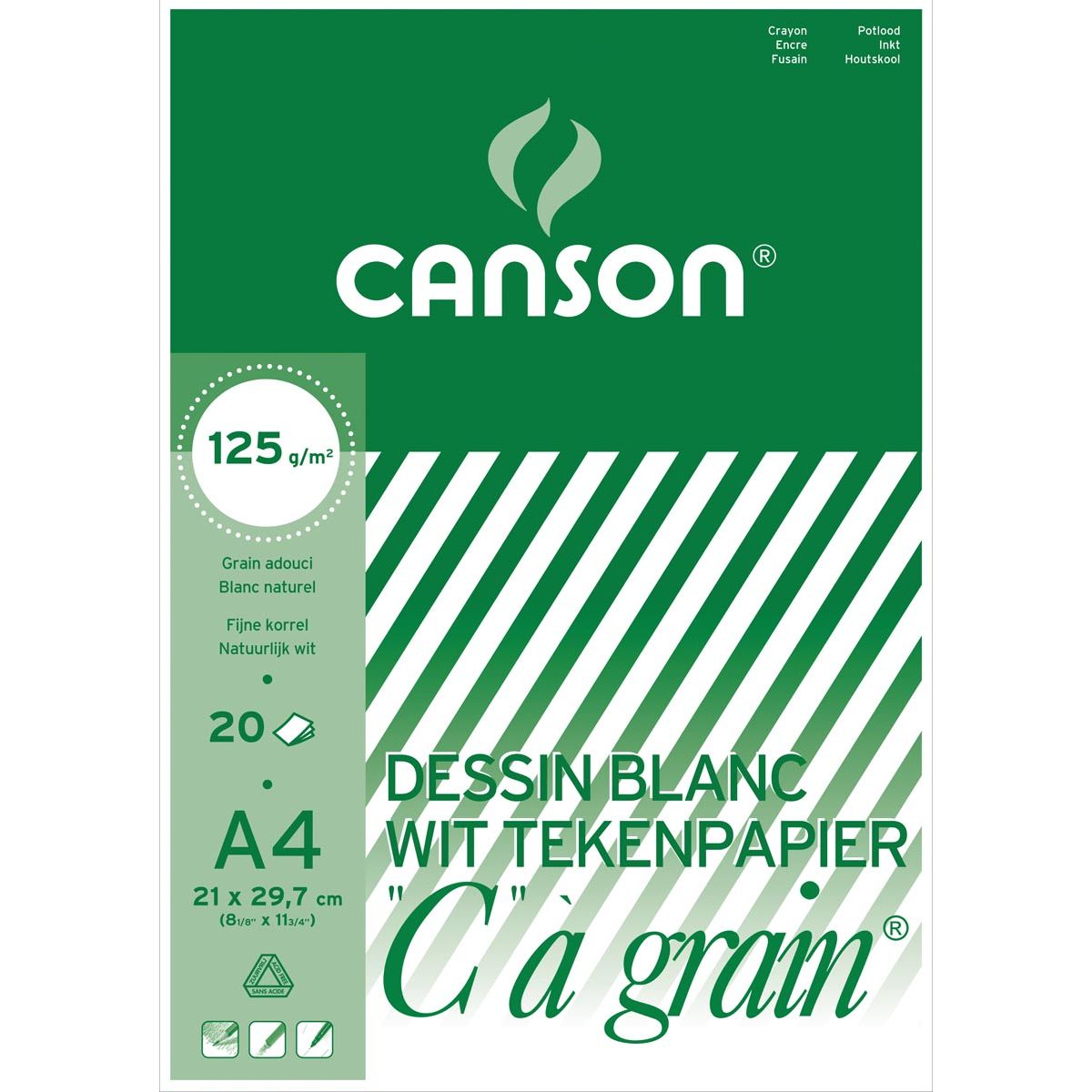 Canson - Bloc à dessin C à grain 125 g/m², pi 21 x 29,7 cm (A4)