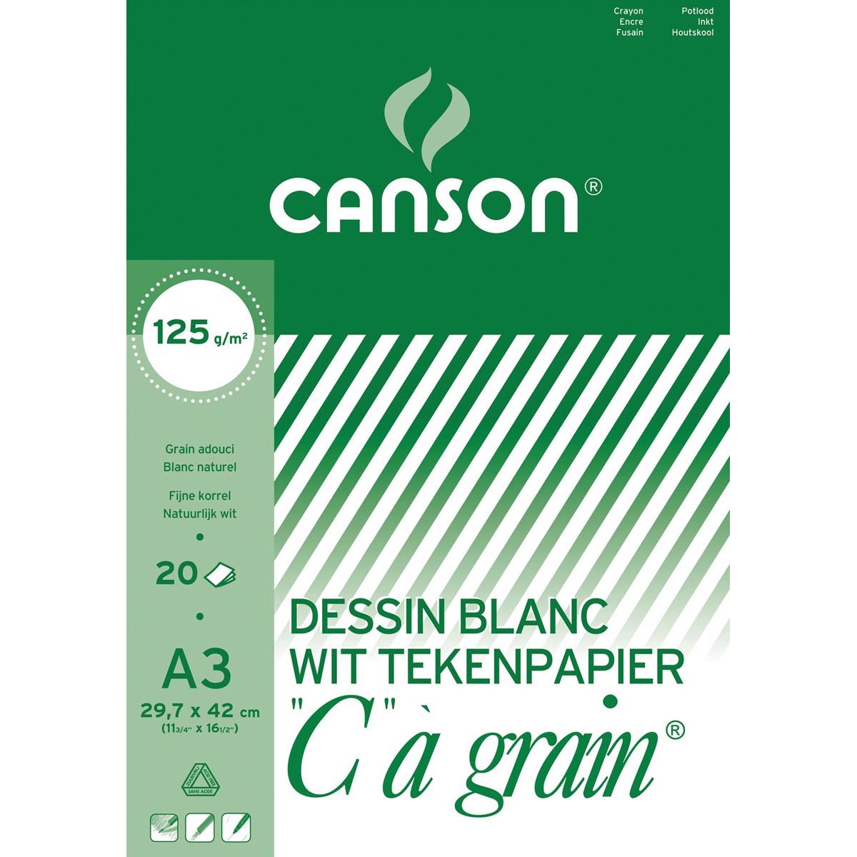 Canson - Zeichenblock C à Körnung 125 g/m², ft 29,7 x 42 cm (A3)