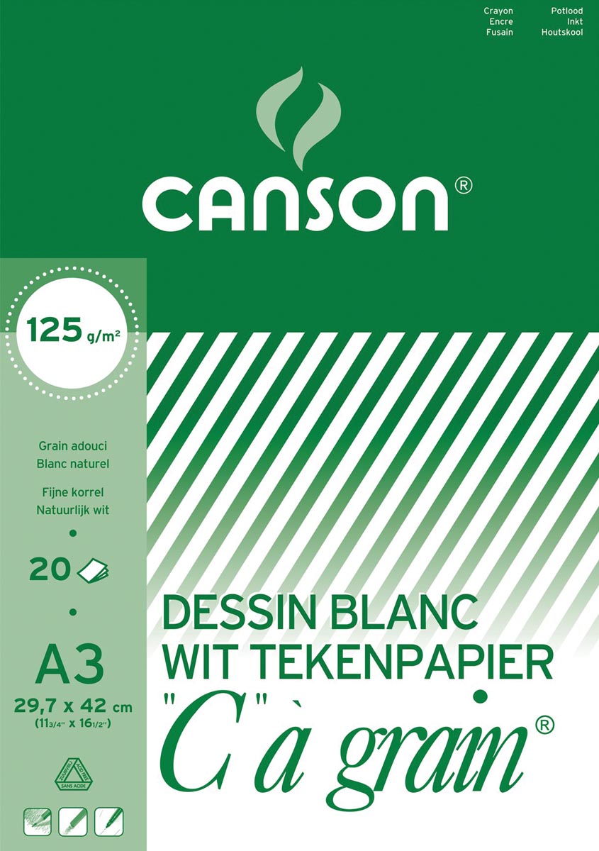 Canson - Bloc à dessin C à grain 125 g/m², pi 29,7 x 42 cm (A3)
