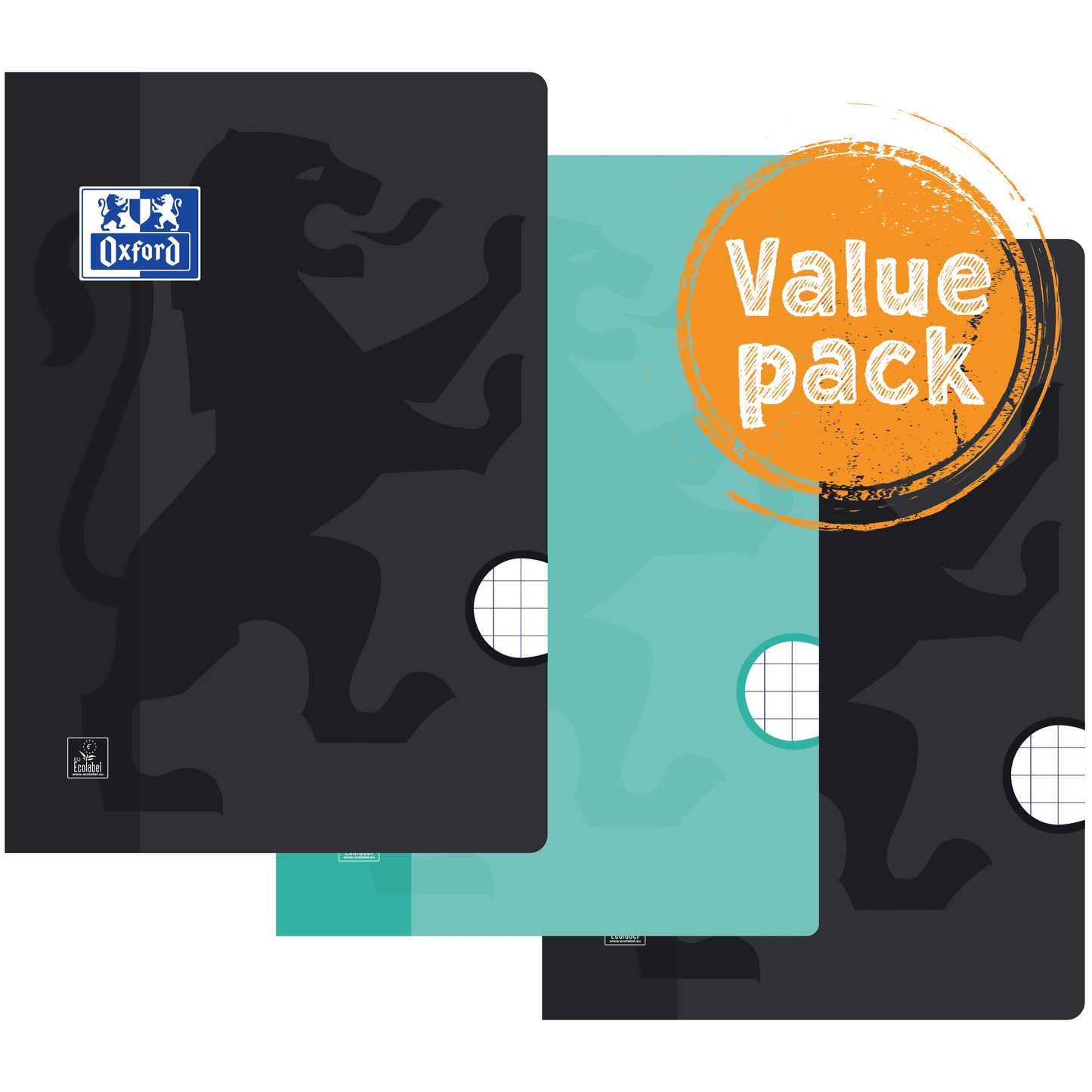 Oxford - Schrift School A4 ruit 10x10mm 72 pagina's 80gr assorti pak à 3 stuks