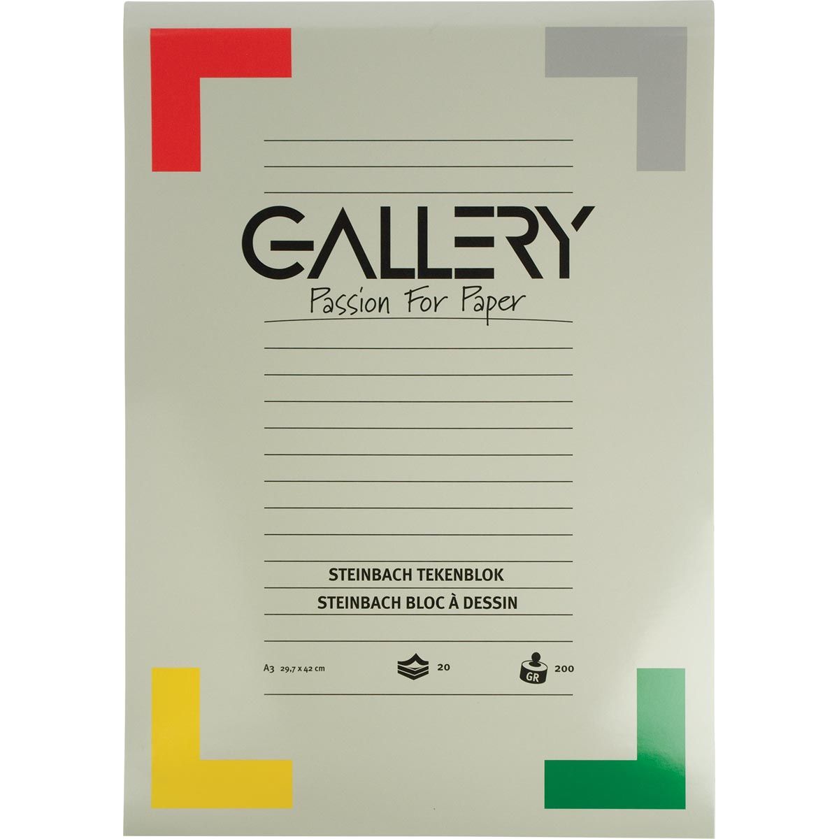 Gallery - Steinbach tekenpapier, 200 g, ft 29,7 x 42 cm, A3, gekorreld, blok van 20 vel