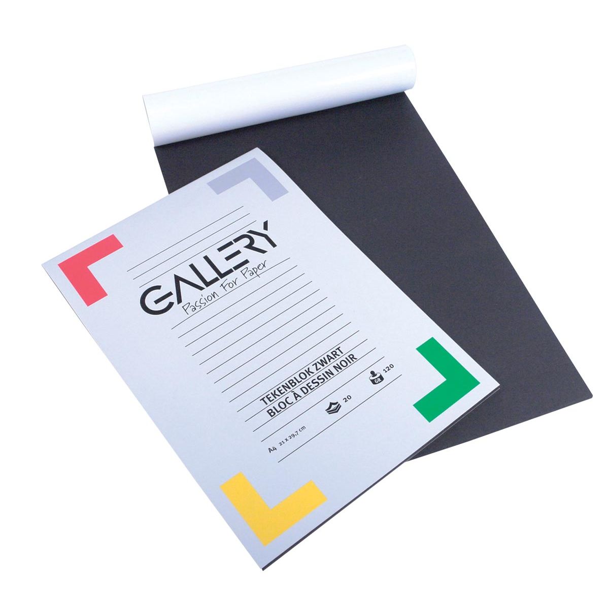 Gallery - papier à dessin, 120 g, ft 21 x 29,7 cm, A4, noir, bloc de 20 feuilles