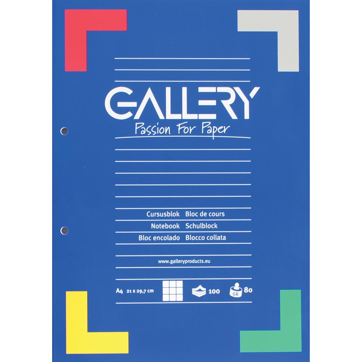 Gallery - bloc de cours, ft A4, 80 g/m², perforation 2 trous, carré 5 mm, 100 feuilles