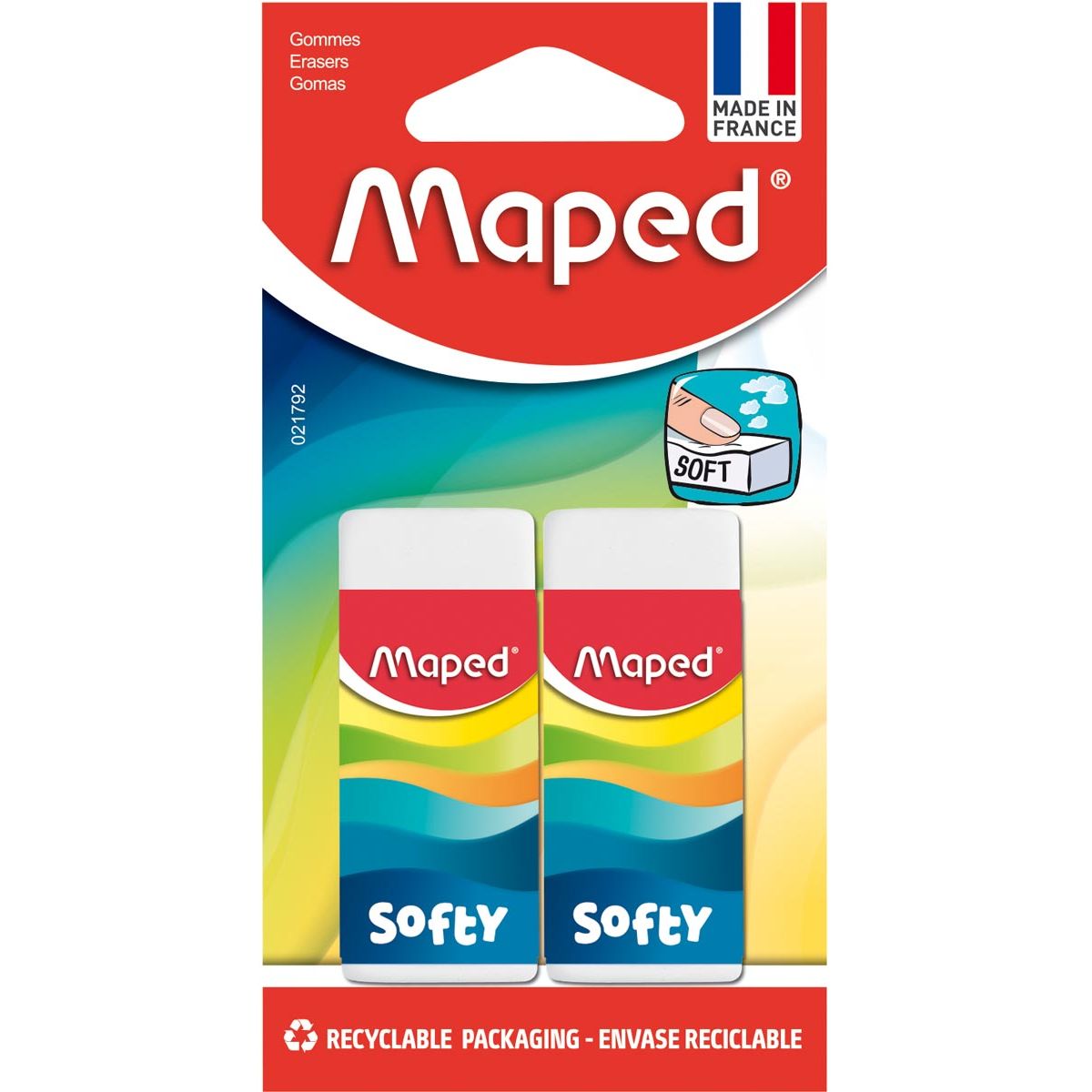 Maped - gum Softy, medium, wit, blister van 2 stuks