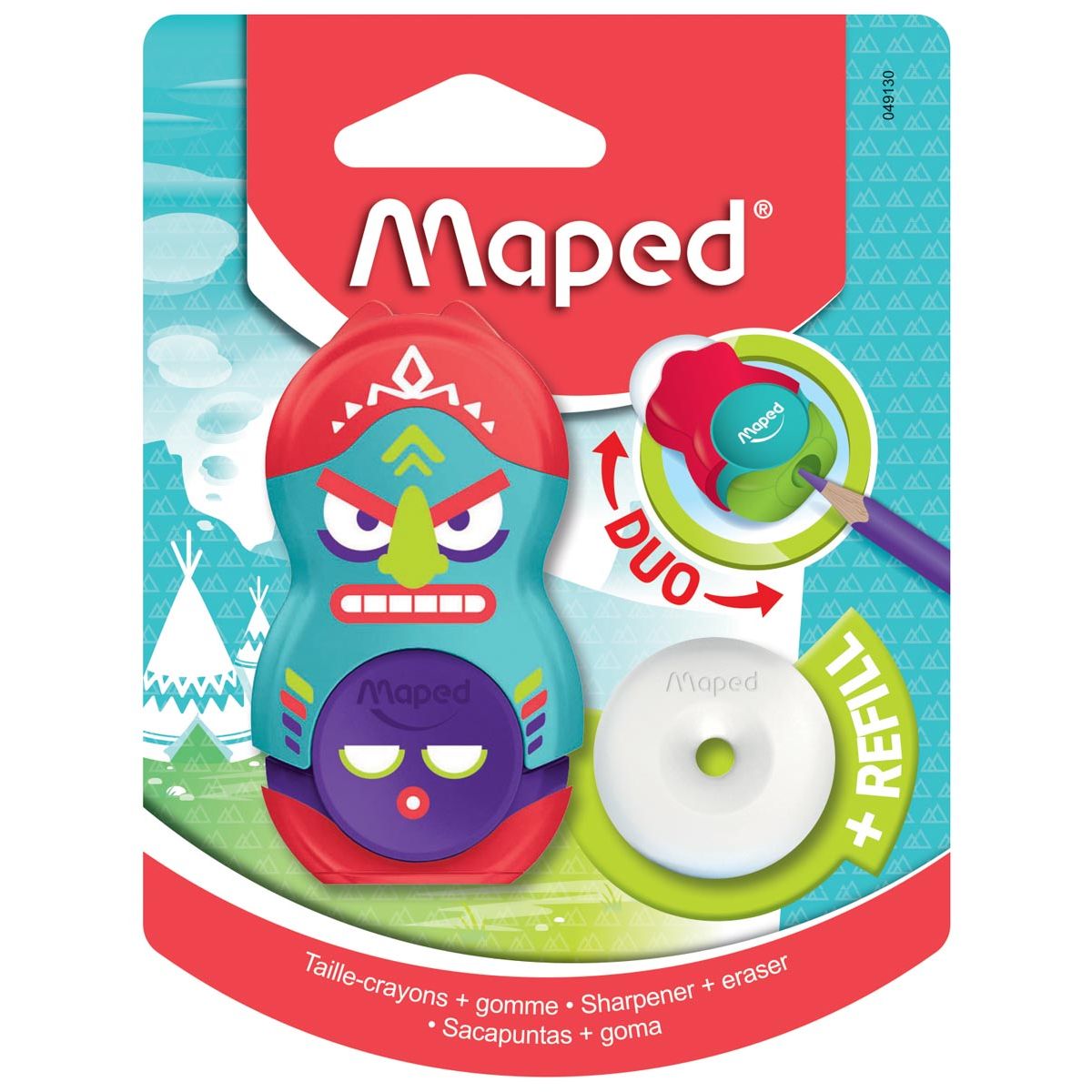 Maped - Bleistiftspitzer + Radiergummi Totem, Blister mit 1 Stück