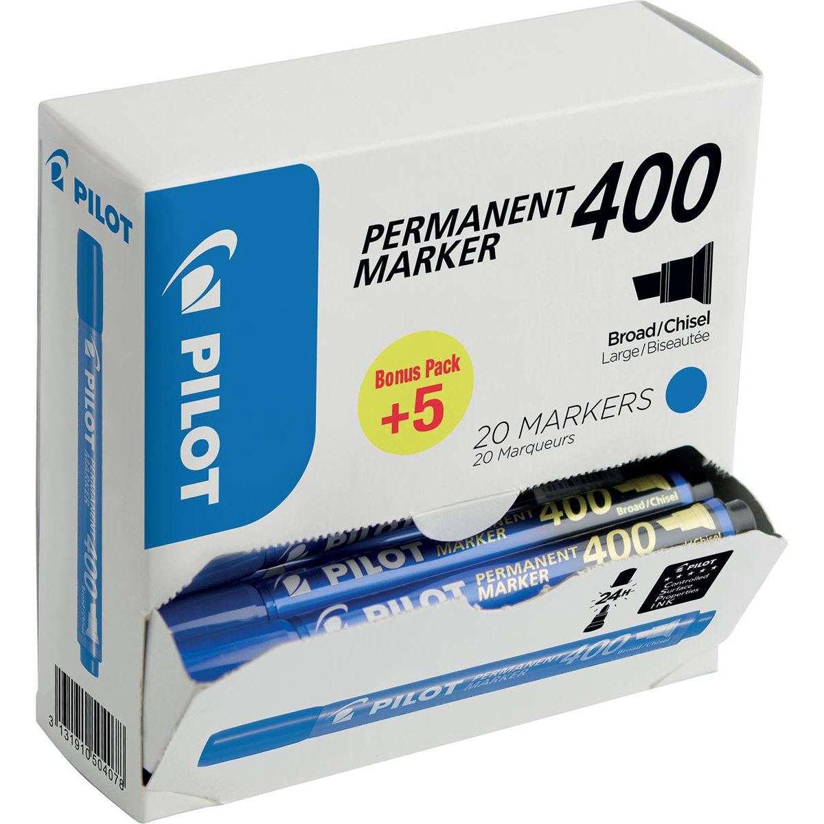 Pilot - Permanentmarker 400, XXL-Box mit 15 + 5 Stück, blau