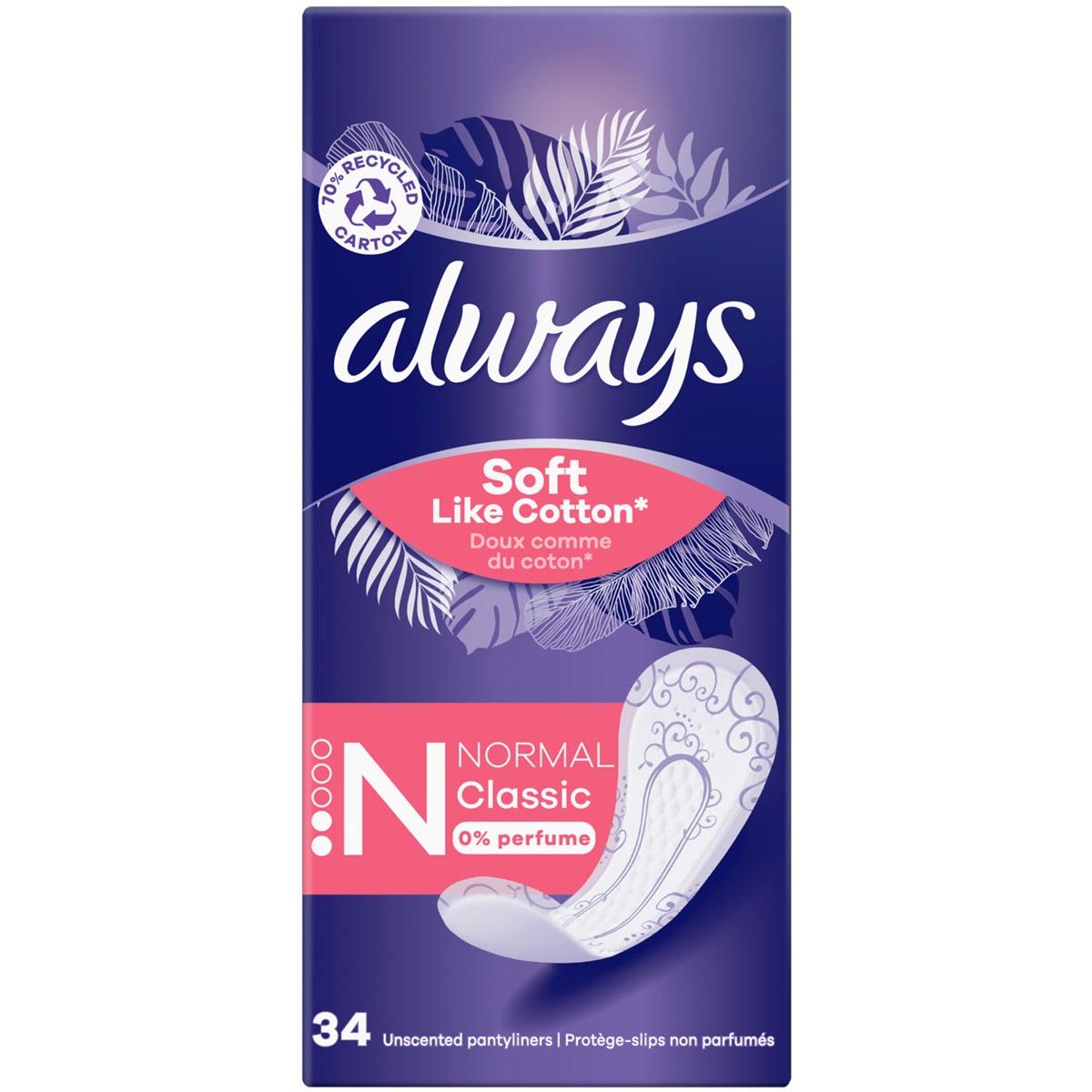 Always - Protège-slips Soft Like Cotton Normal Classic, paquet de 34 pièces