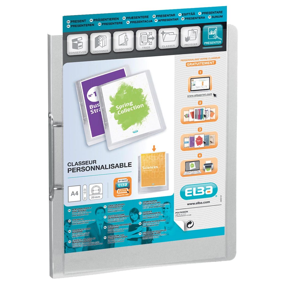 Oxford - Polyvision personaliseerbare ringmap, formaat A4, uit PP, rug van 3 cm, 2 ringen, transparant