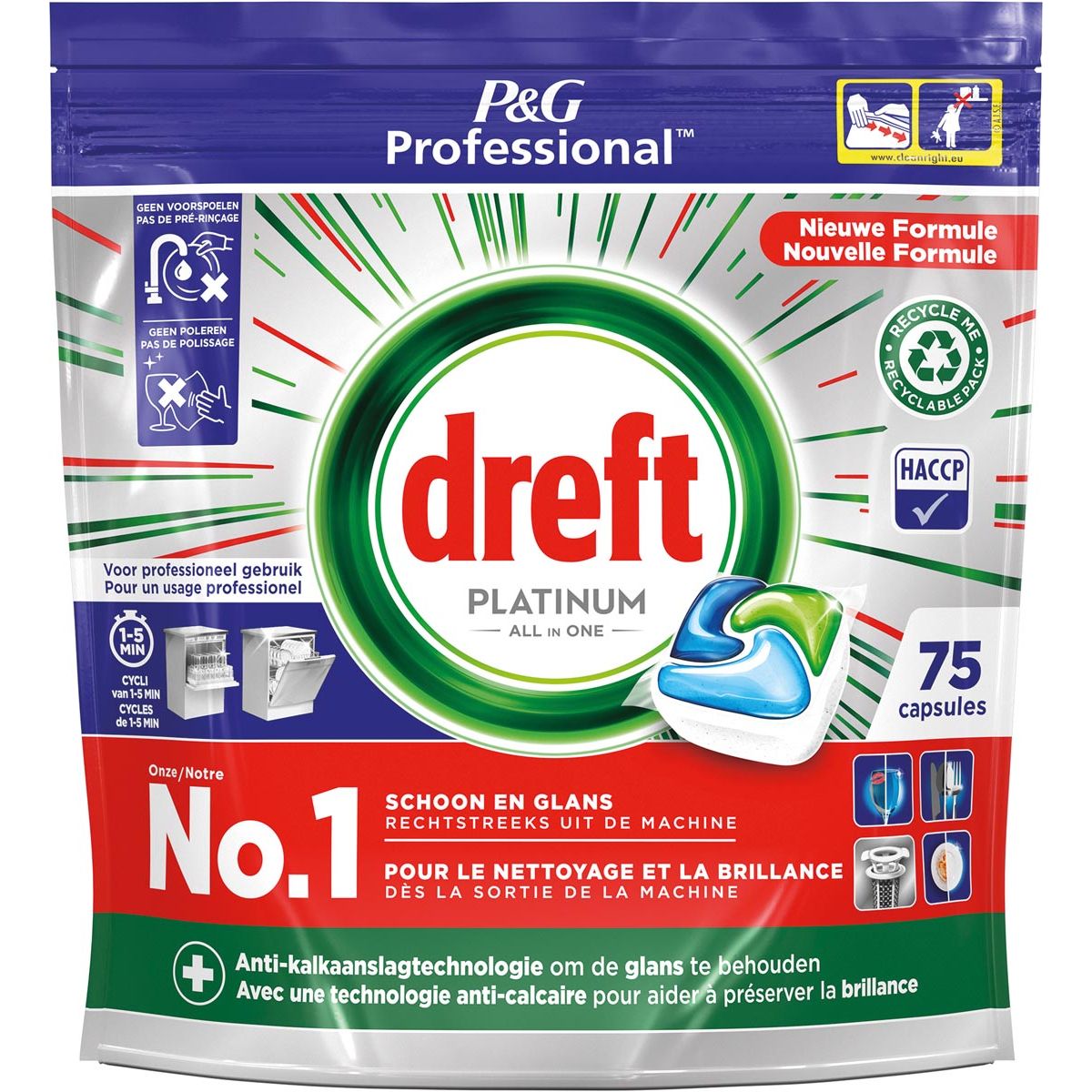 Dreft - Platinum Regular Spülmaschinentabs, Packung mit 75 Kapseln