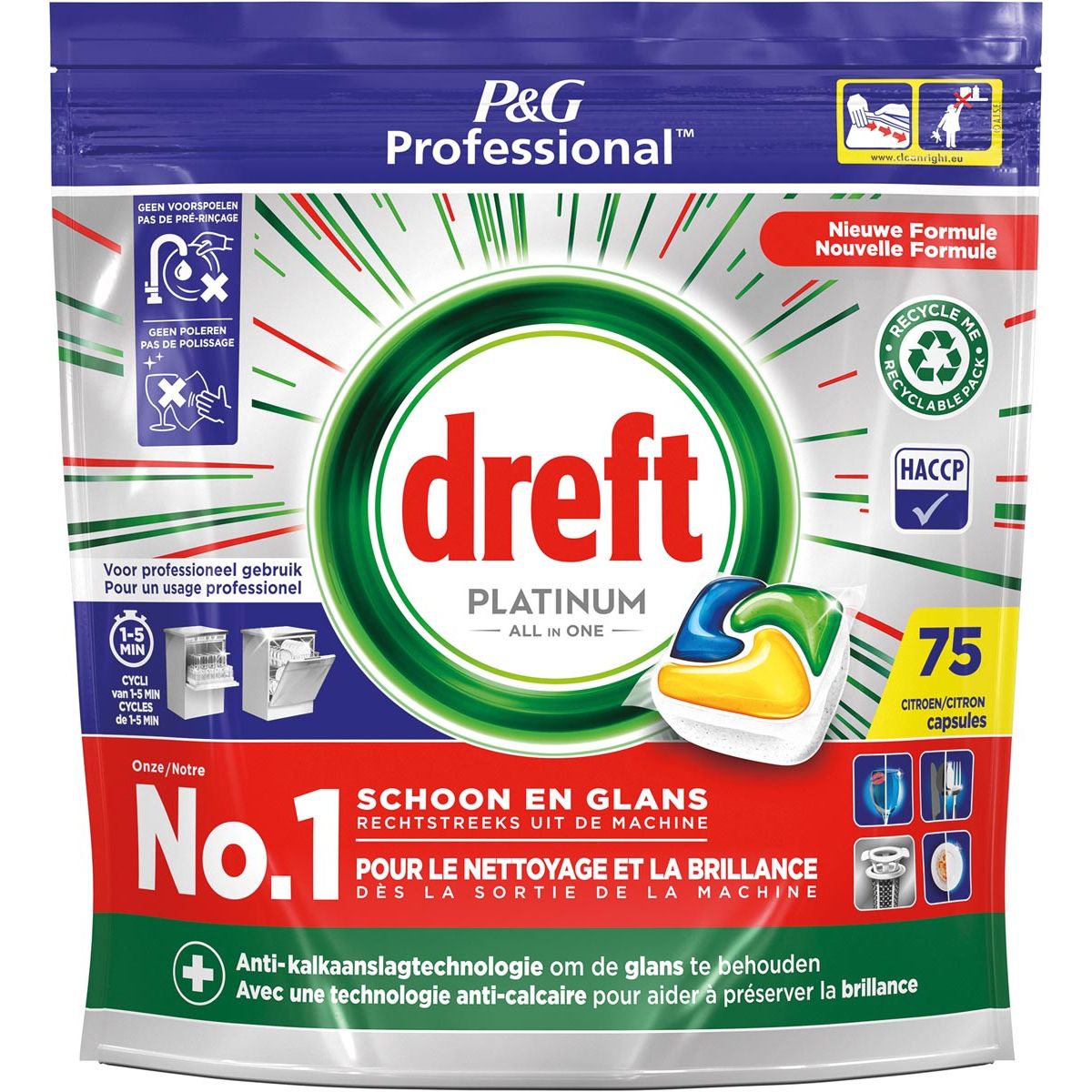 Dreft - Tablettes pour lave-vaisselle Platinum Lemon, paquet de 75 capsules