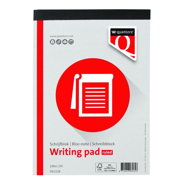 Quantore - Bloc-notes A5 ligne 100 feuilles 60gr | 5 pièces