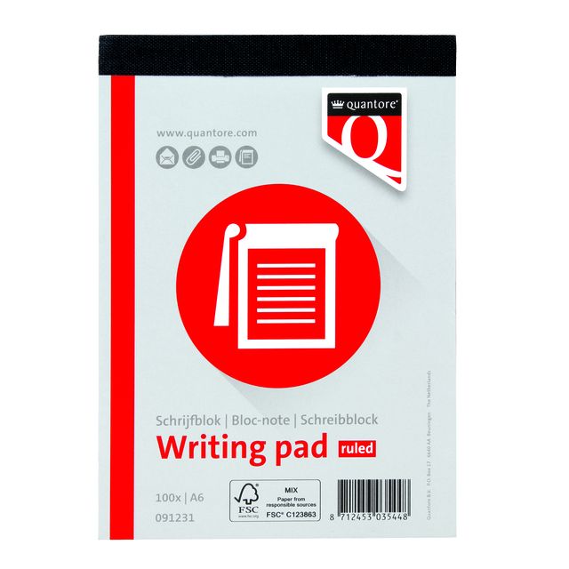 Quantore - Schrijfblok a6 lijn 100vel 60 gr | 12 stuks