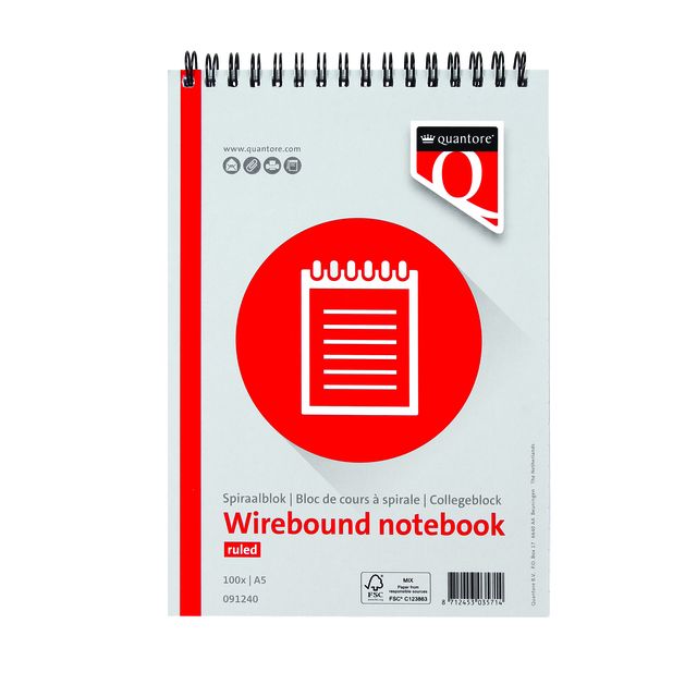 Quantore - Spiraalblok A5 lijn spiraal 100vel 70gr | 5 stuks