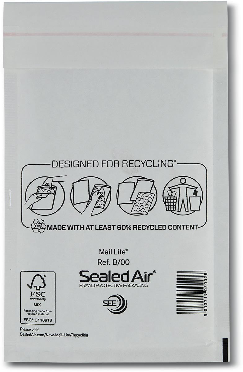 Mail Lite - luchtkussenenveloppen, wit, B/00, 120 x 210 mm, doos van 200 stuks