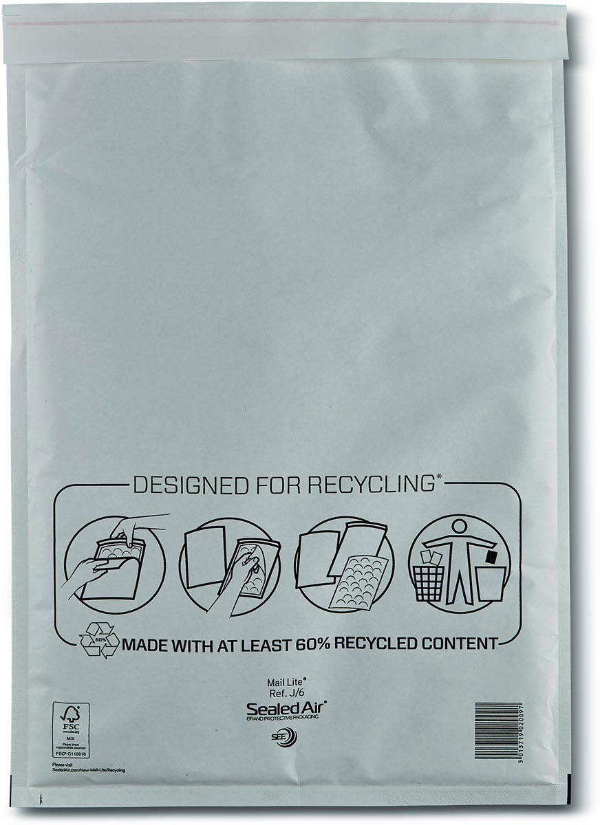 Mail Lite - luchtkussenenveloppen, wit, J/6, 300 x 440 mm, doos van 100 stuks