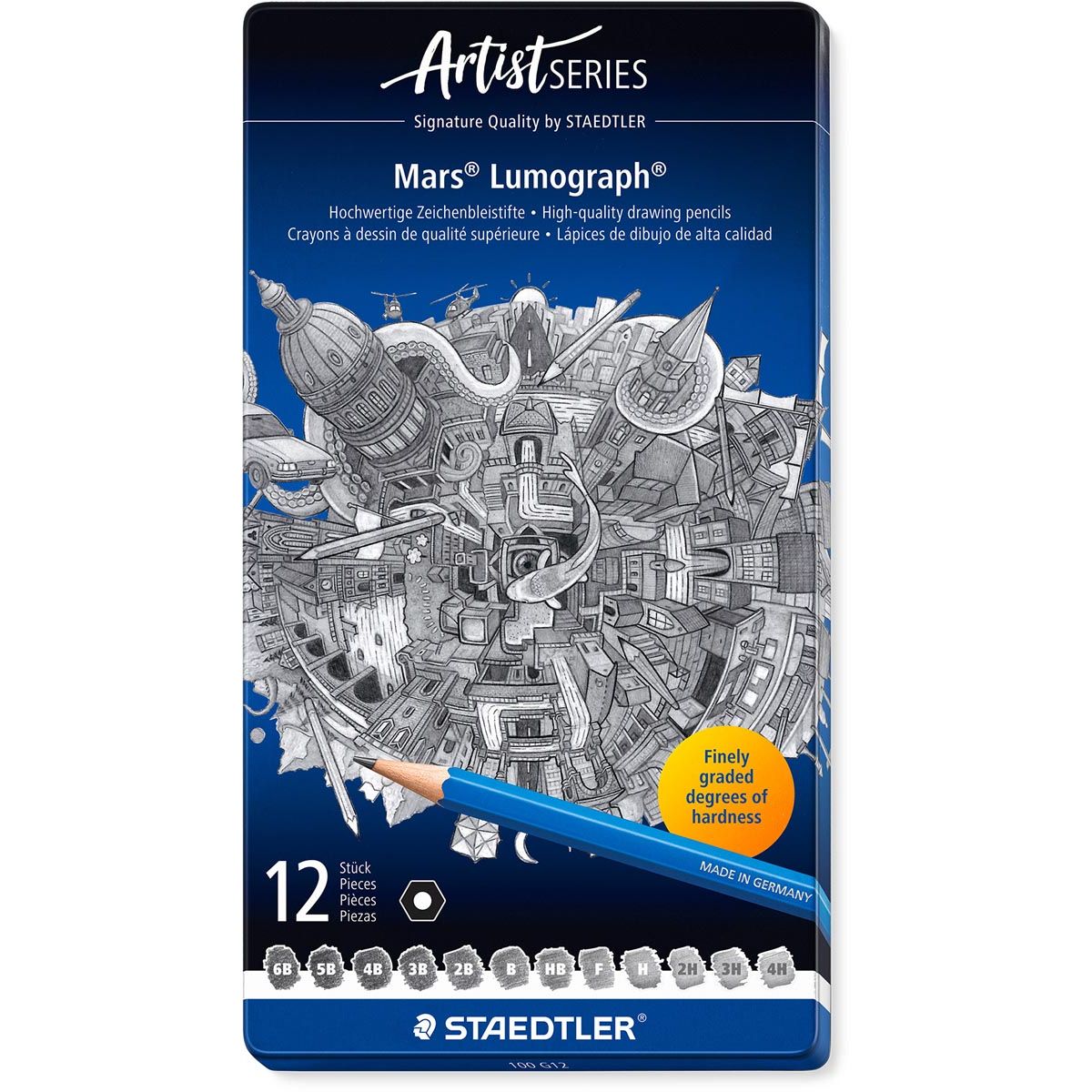 Staedtler - Crayon Lumograph 12 pièces : 6B-5B-4B-3B-2B-B-HB-F-H-2H-3H-4H