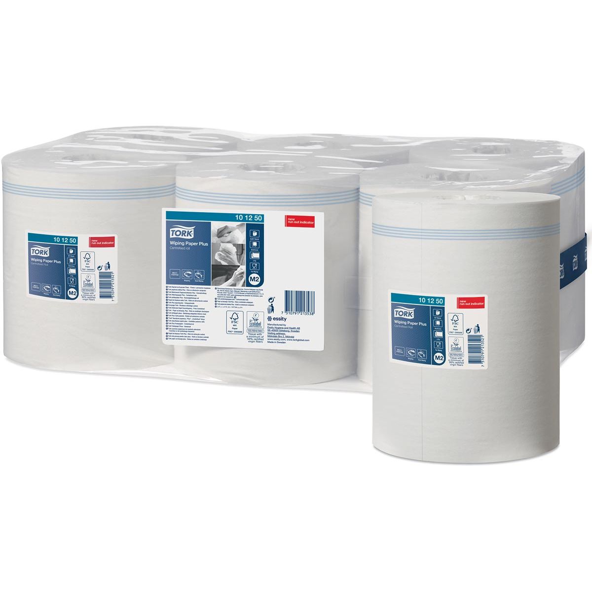 Tork - Papier de nettoyage Advanced Wiping Plus, alimentation centrale, 2 couches, système M2, blanc, paquet de 6 rouleaux