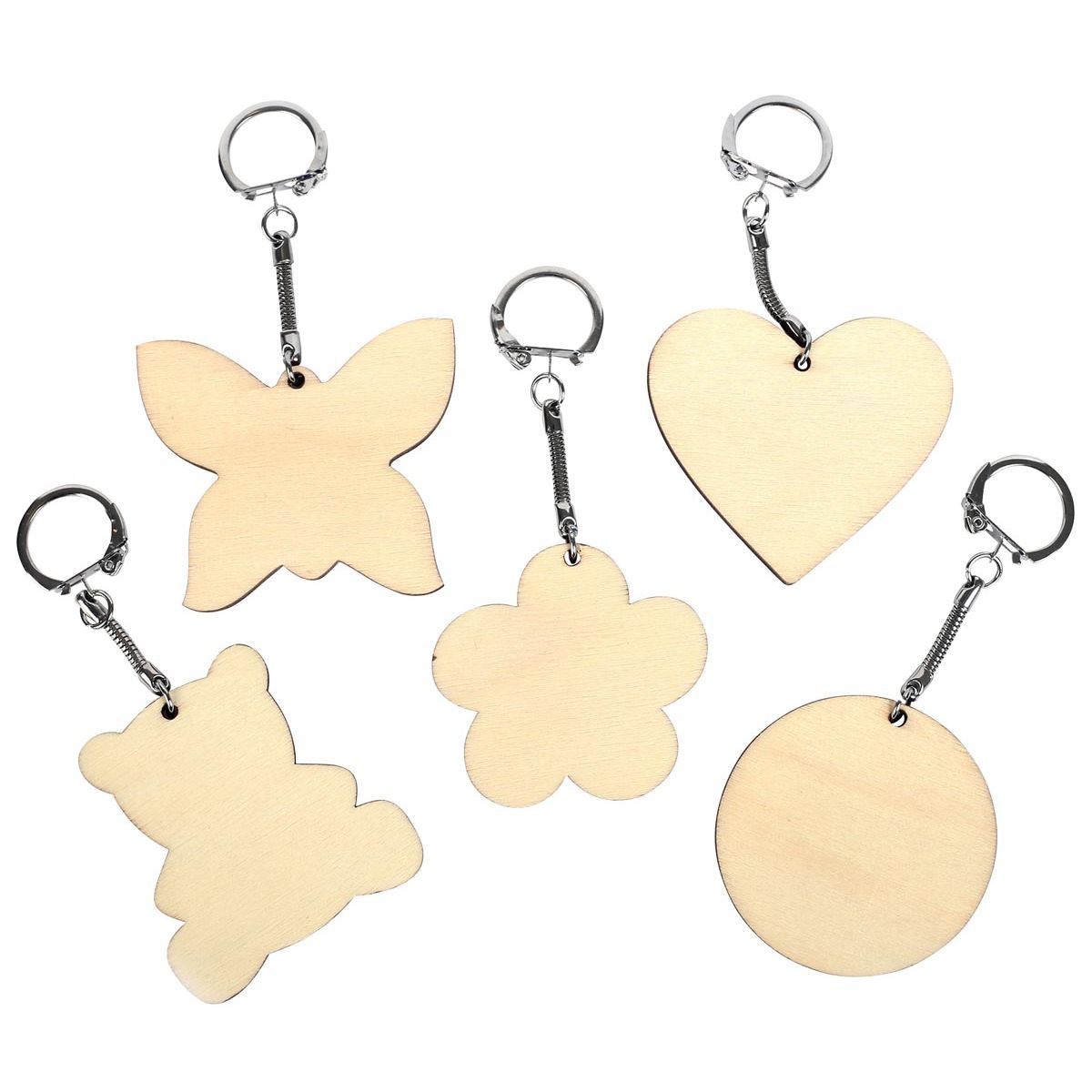 Graine Créative - Sleutelhanger hout, assortiment vormen, diameter 55 mm, zakje van 10 stuks