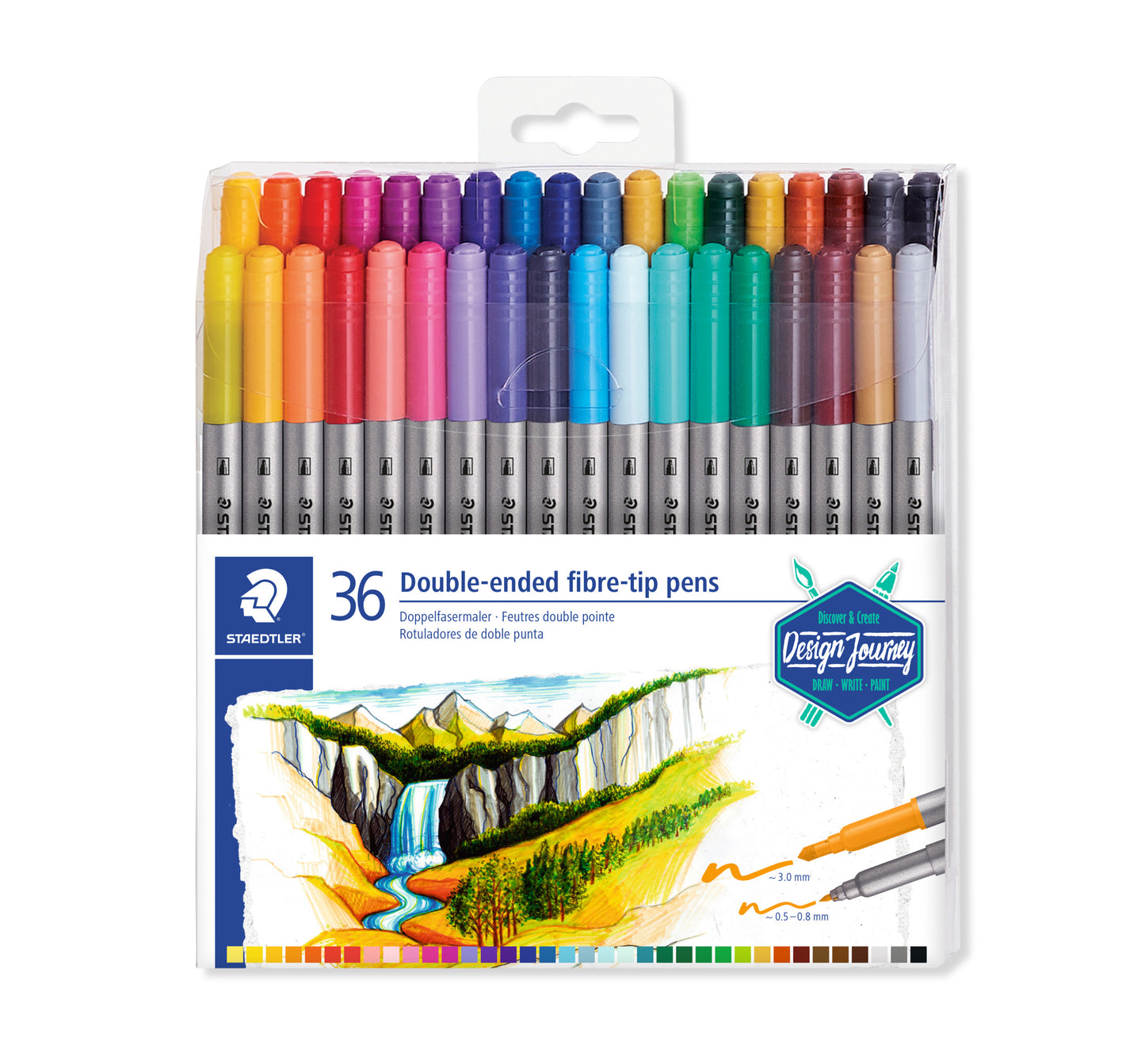 Staedtler - Farbmarker 3200 Doppelspitze feines und ultrafeines Gehäuse mit 36 Farben