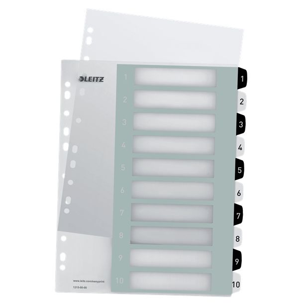 Leitz - Onglet WOW A4+ 11 trous 1-10 PP noir et blanc