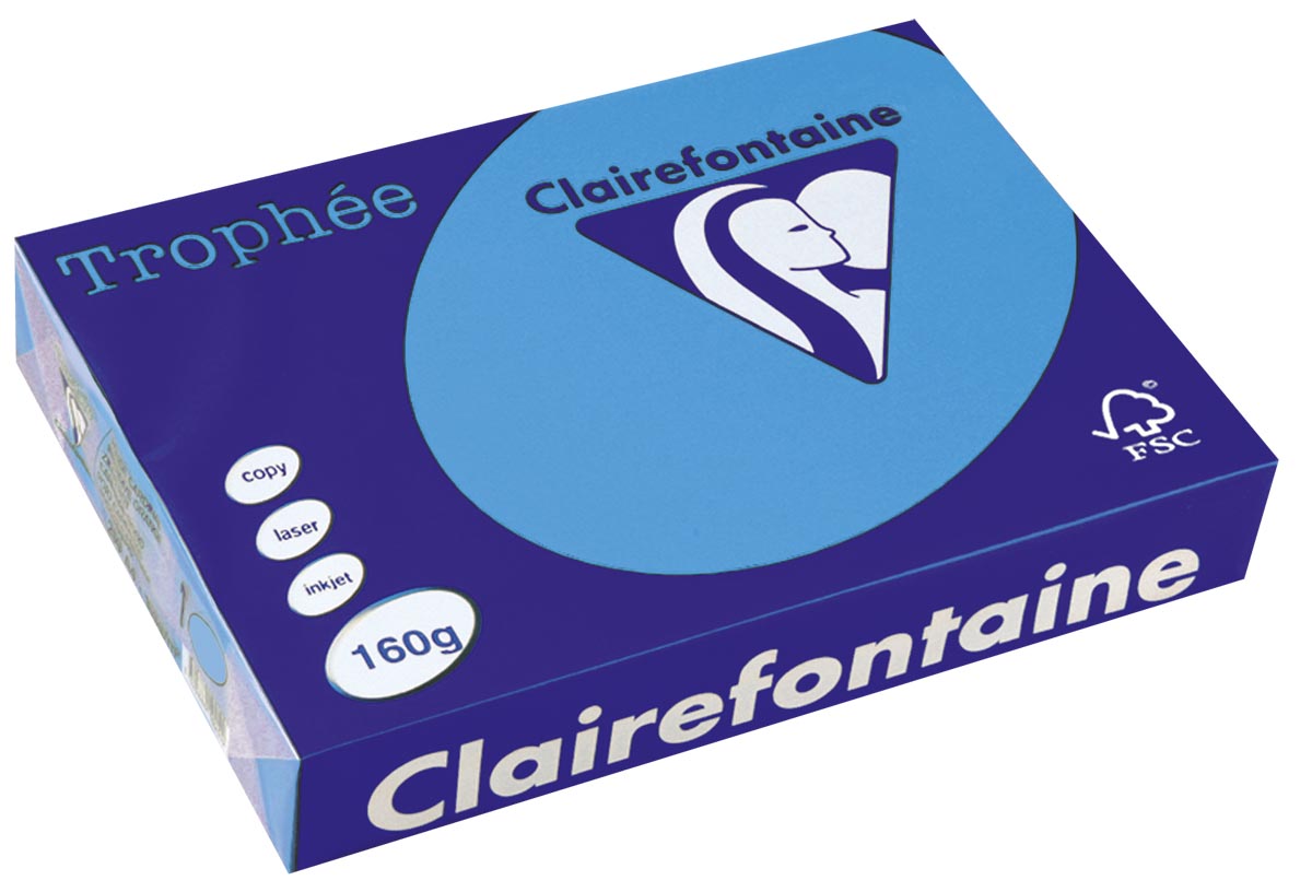Clairefontaine - Trophée Intens, papier coloré, A4, 160 g, 250 feuilles, bleu roi