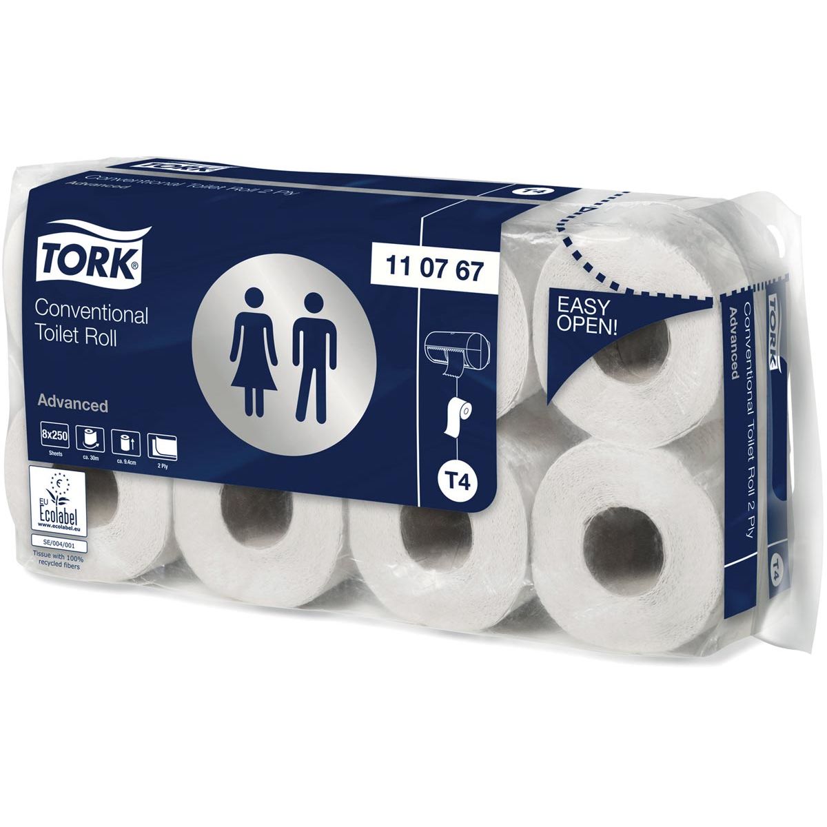 Tork - Toilettenpapier Advanced, 2-lagig, System T4, 250 Blatt, Packung mit 8 Rollen