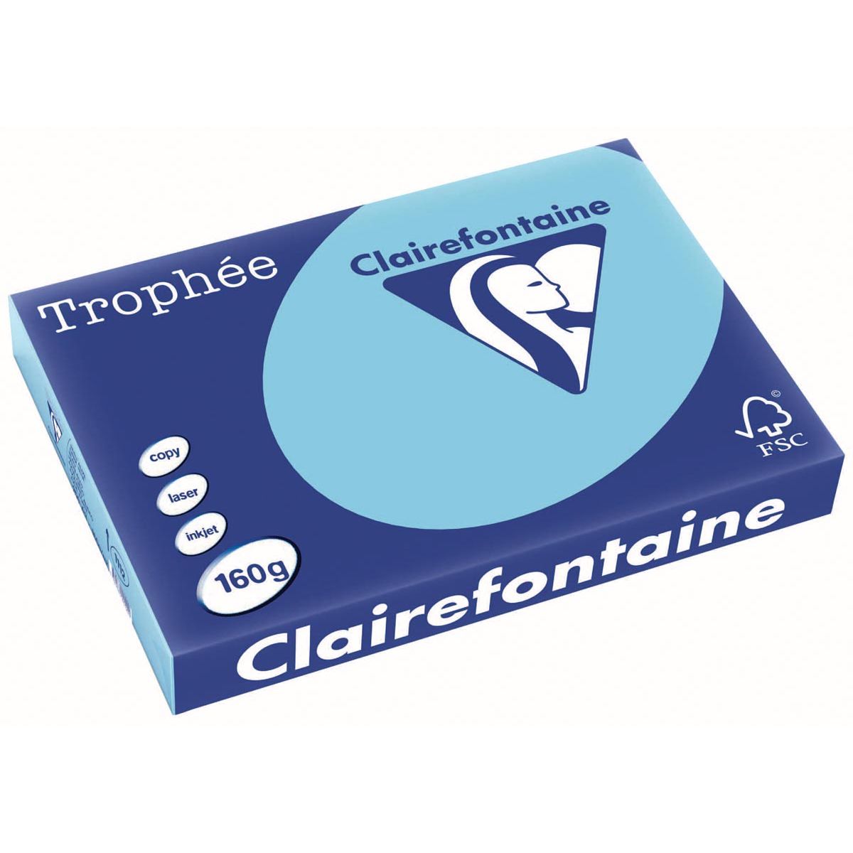 Clairefontaine - Trophée tel, farbiges Papier, A3, 160 g, 250 Blatt, leuchtend blau