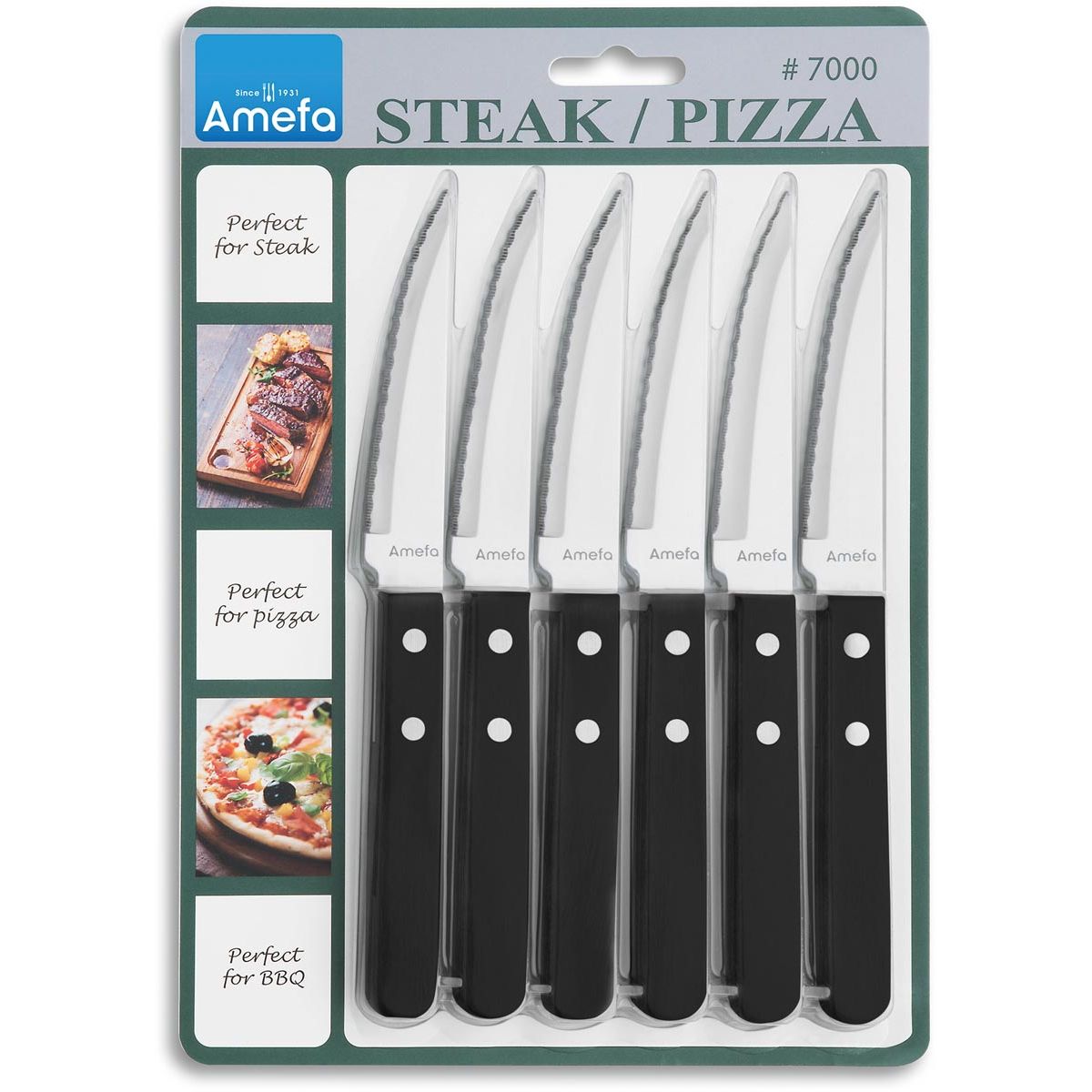Amefa - steakmes, zwart, blister van 6 stuks