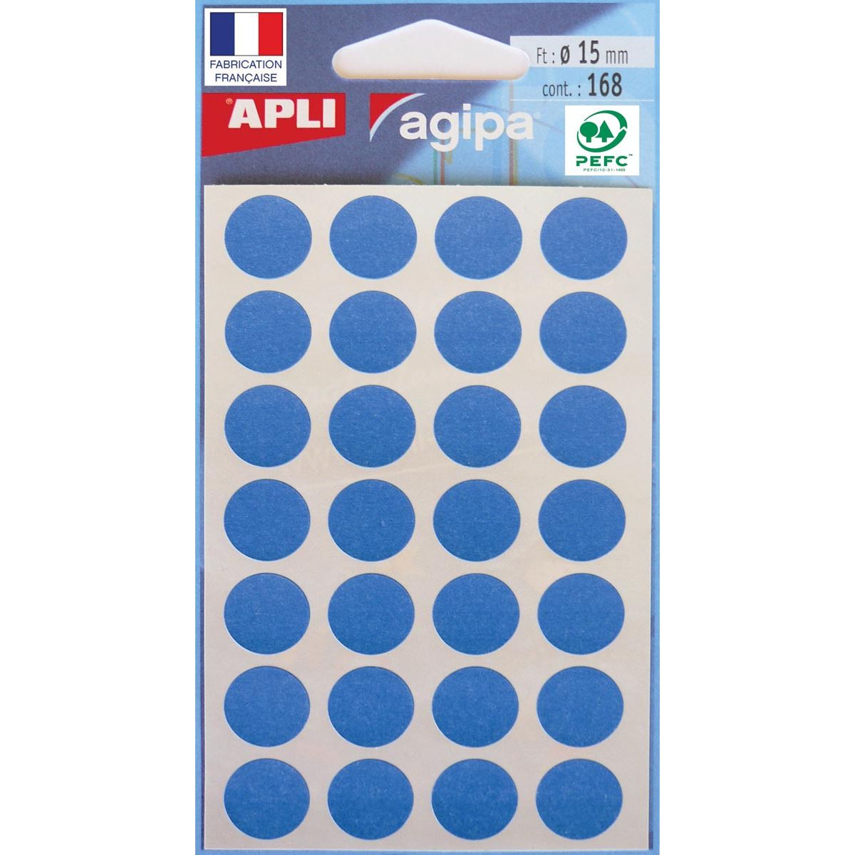 Agipa - étiquettes rondes en étui, diamètre 15 mm, bleues, 168 pièces, 28 par feuille