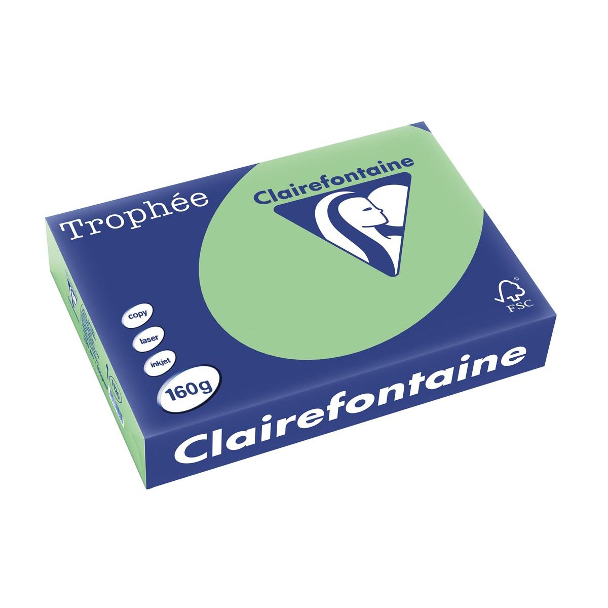 Clairefontaine - Trophée tel, papier coloré, A4, 160 g, 250 feuilles, vert naturel
