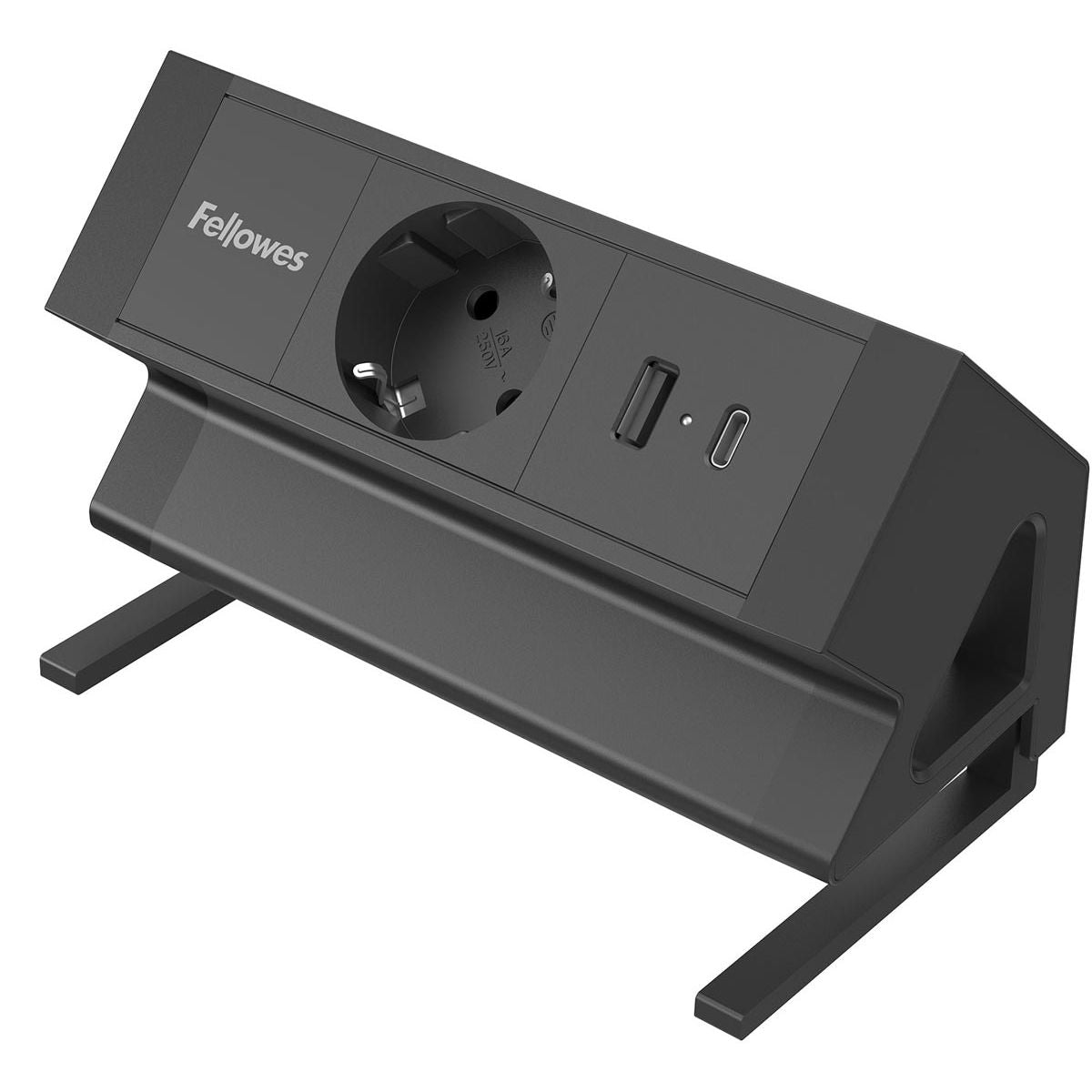 Fellowes - contactdoos Power Desk, 1 stopcontact + 1 x USB-A + 1 x USB-C, zwart, voor Nederland