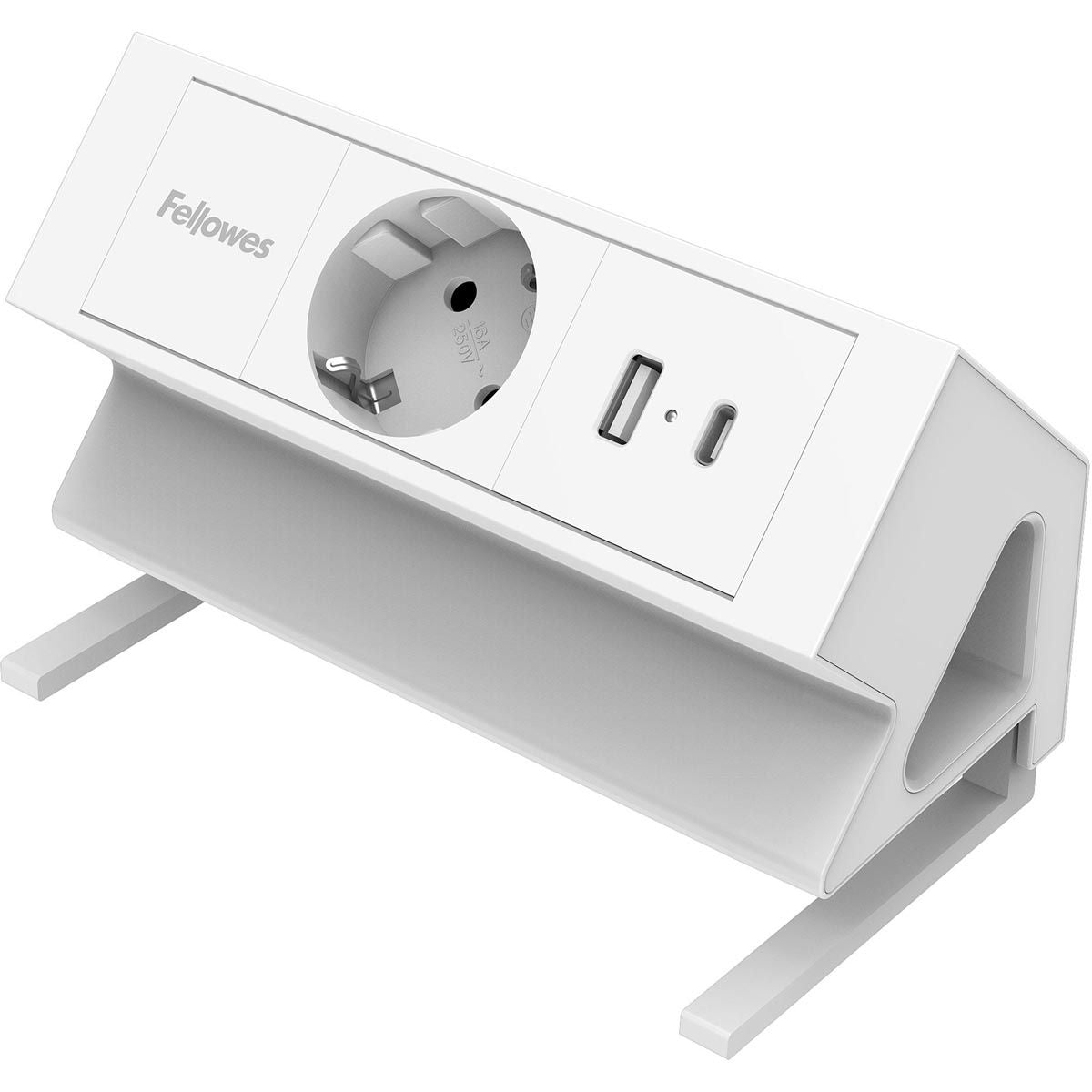 Fellowes - contactdoos Power Desk, 1 stopcontact + 1 x USB-A + 1 x USB-C, wit, voor Nederland