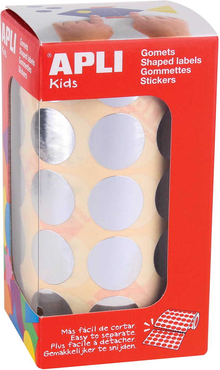 Apli - Kids stickers op rol, cirkel diameter 20 mm, 1770 stuks, metallic zilver