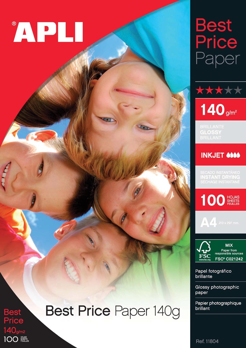 Apli - papier photo Meilleur Prix ft A4, 140 g, paquet de 100 feuilles