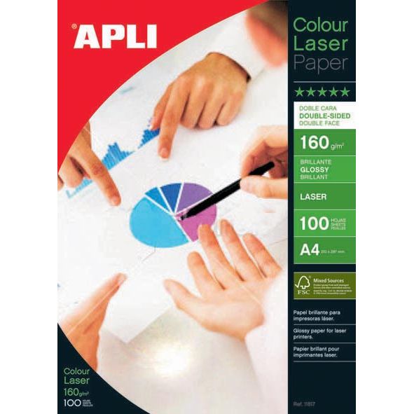 Apli - Fotopapier Color Laser ft A4, 160 g, Packung mit 100 Blatt