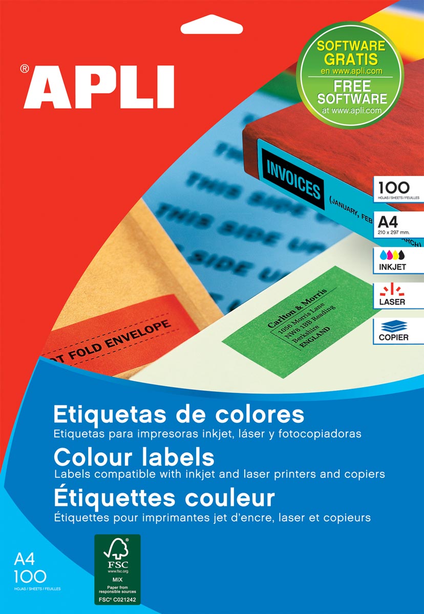 Apli - Étiquettes colorées pi 210 x 297 mm (l x h), jaunes, 100 pièces, 1 par feuille