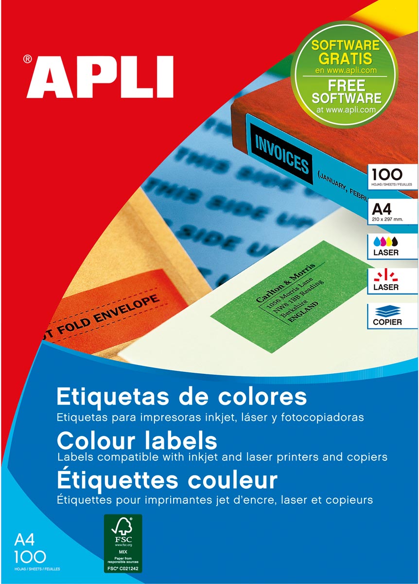 Apli - Étiquettes colorées pi 210 x 297 mm (l x h), vertes, 100 pièces, 1 par feuille