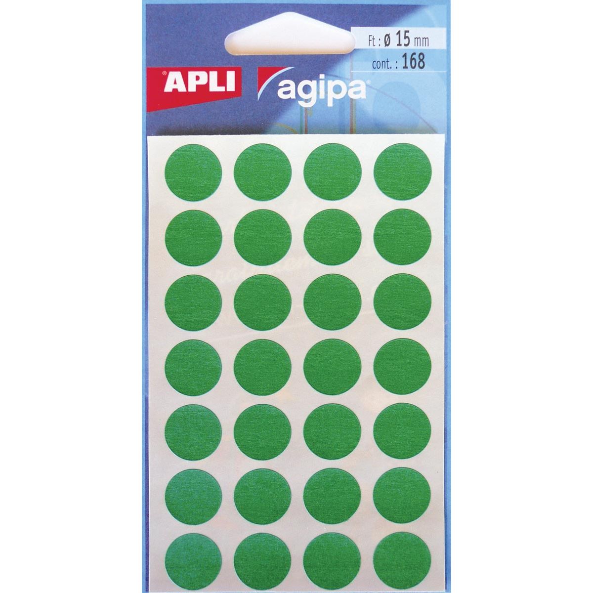 Agipa - ronde etiketten in etui diameter 15 mm, groen, 168 stuks, 28 per blad