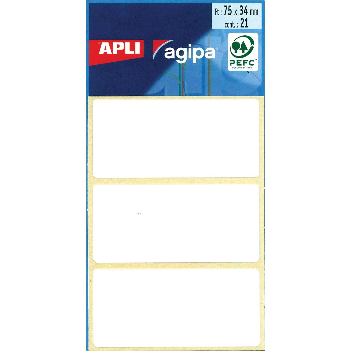 Agipa - witte etiketten in etui ft 34 x 75 mm (b x h), 21 stuks, 3 per blad
