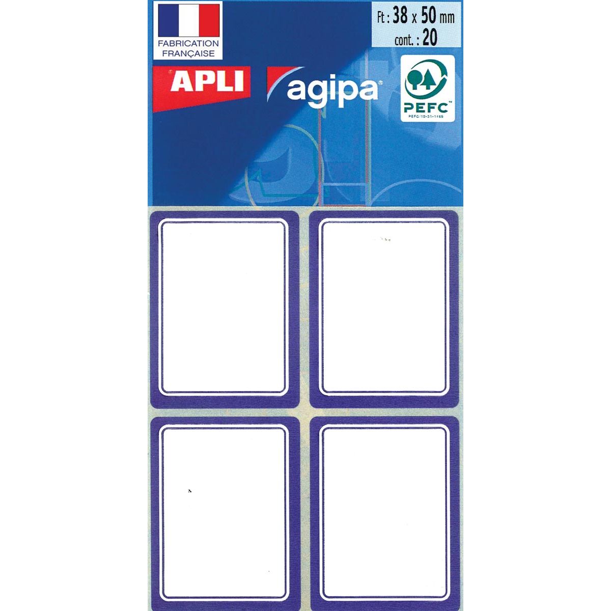 Agipa - étiquettes scolaires ft 38 x 50 mm (l x h), 32 étiquettes par caisse, bord bleu