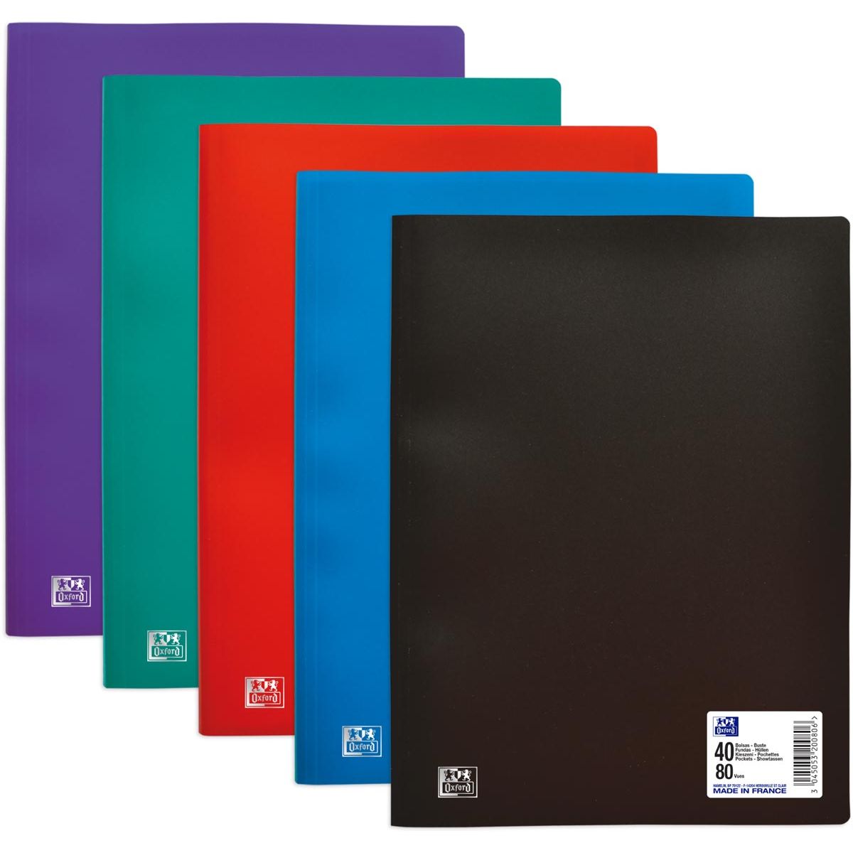 Oxford - Album initial, format A4, en PP robuste, 40 sachets, couleurs assorties