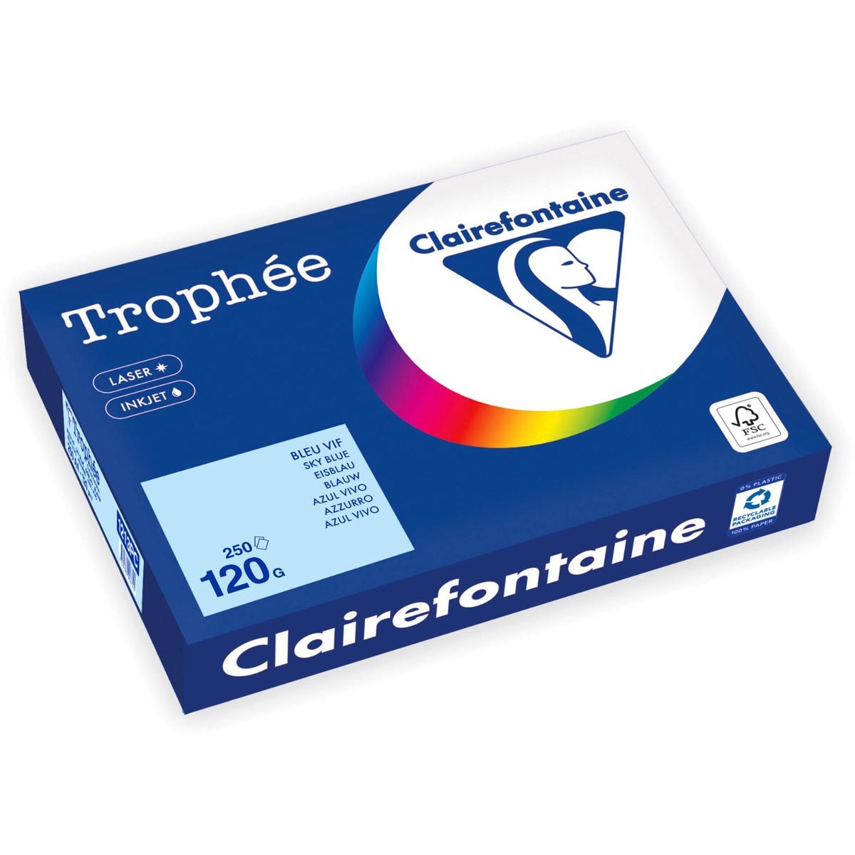 Clairefontaine - Trophée tel, papier coloré, A4, 120 g, 250 feuilles, bleu