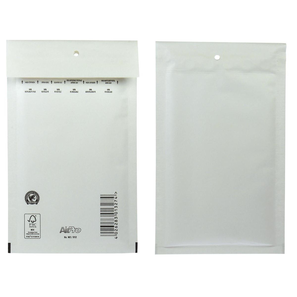 Airpro - Bong-Luftpolstertaschen, ft 120 x 215 mm, mit Streifenverschluss, Karton mit 200 Stück, weiß