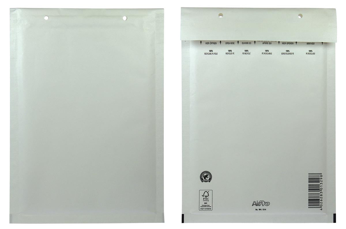 Airpro - Bong-Luftpolstertaschen, ft 175 x 265 mm, mit Streifenverschluss, Karton mit 100 Stück, weiß
