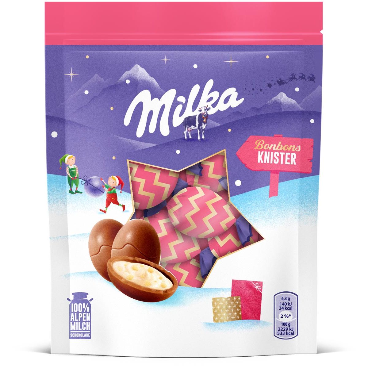 Milka - Knisterbonbons chocolat au lait, sachet de 86 g