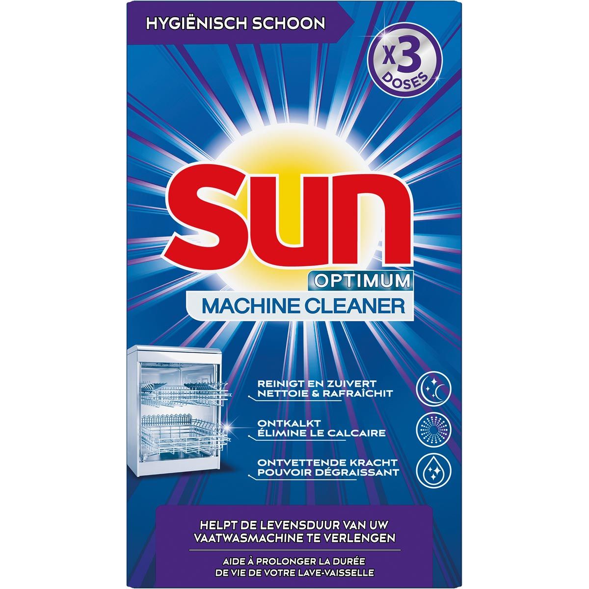 Sun - Optimaler Spülmaschinenreiniger, Packung mit 3 Dosen