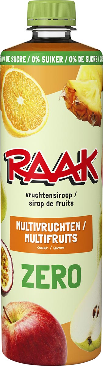 Raak - siroop multivruchten Zero Sugar, fles van 75 cl
