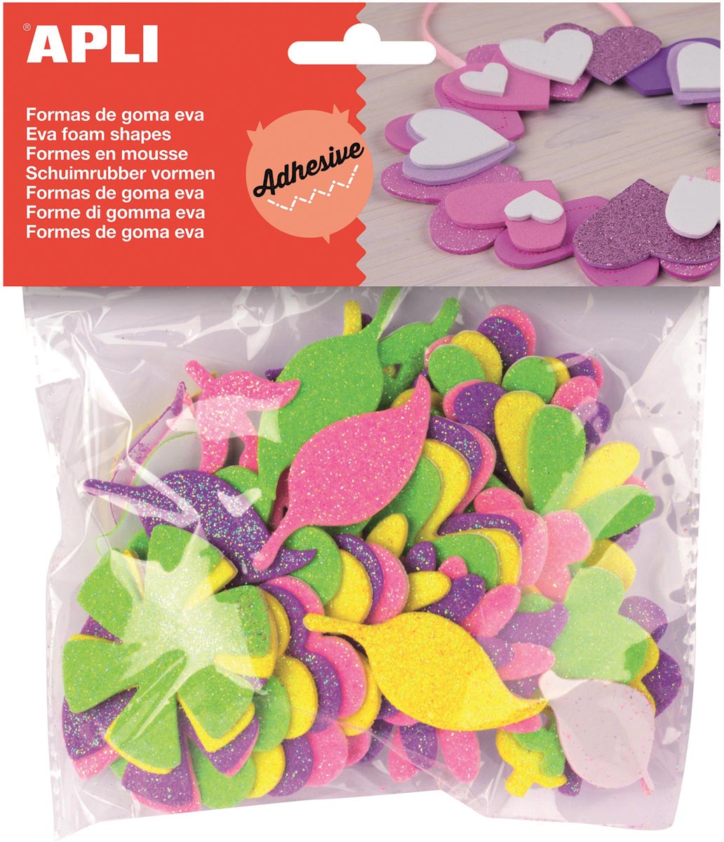 Apli - Kids zelfklevende glitter bloemen, blister met 48 stuks
